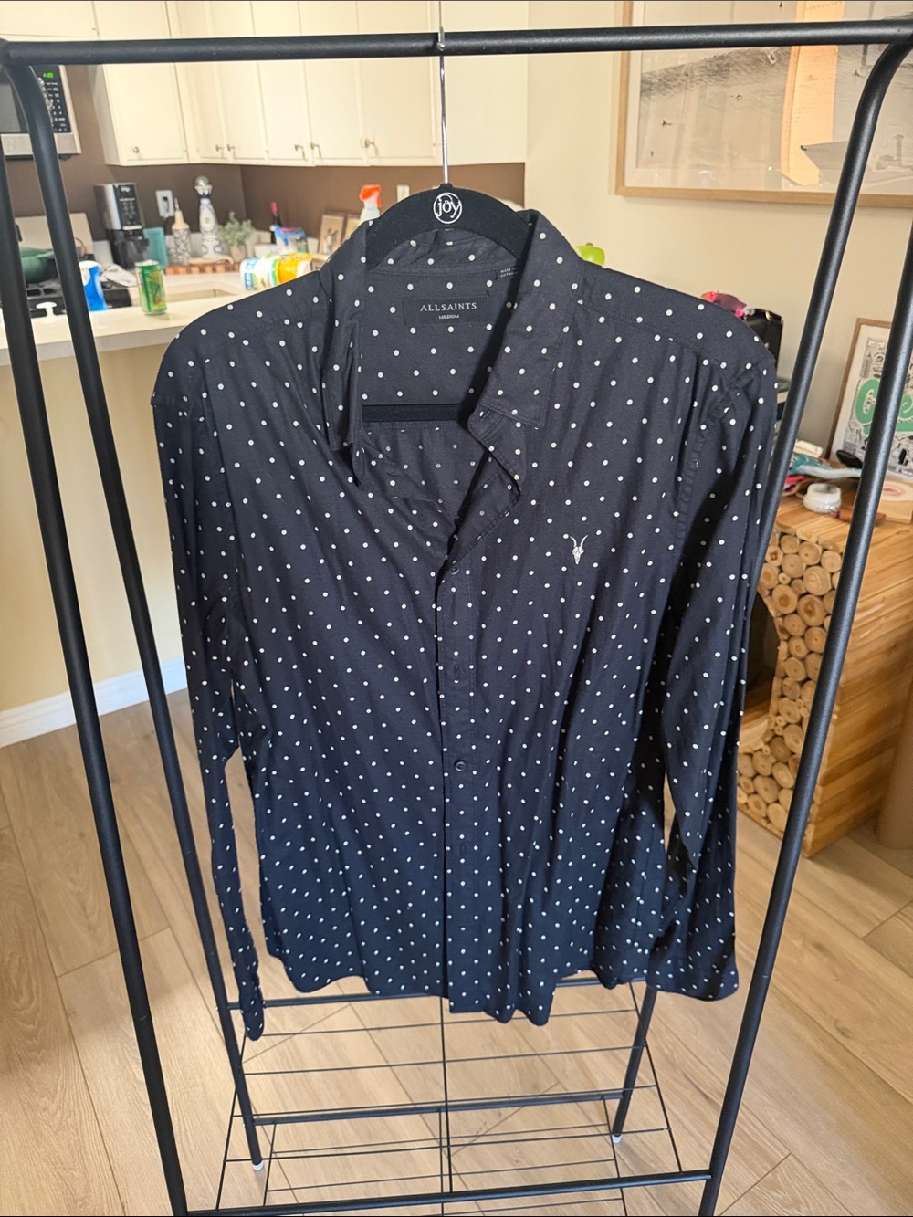 ALLSAINTS Black White Polka Dot 100% Cotton Ramskull Button Down Shirt Medium